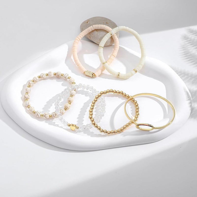 GOOJIDS Surfer Heishi Clay Bead Bracelets for Women Bohemian Stackable Gold Plated Beaded Stretch Bracelets Elastic Layering Friendship Bracelets Set Boho Jewelry - Image 3
